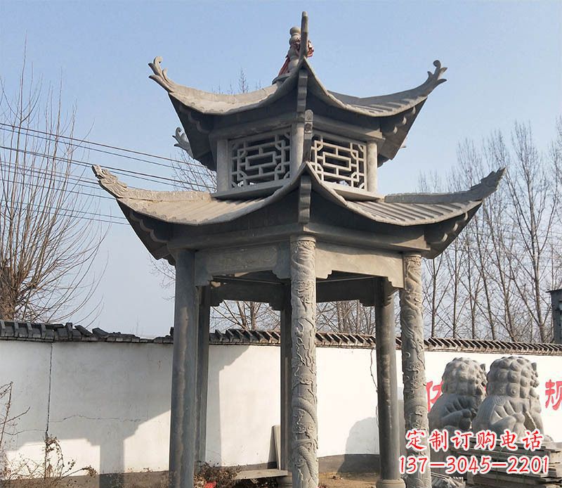 河南双层户外凉亭石雕 (2)