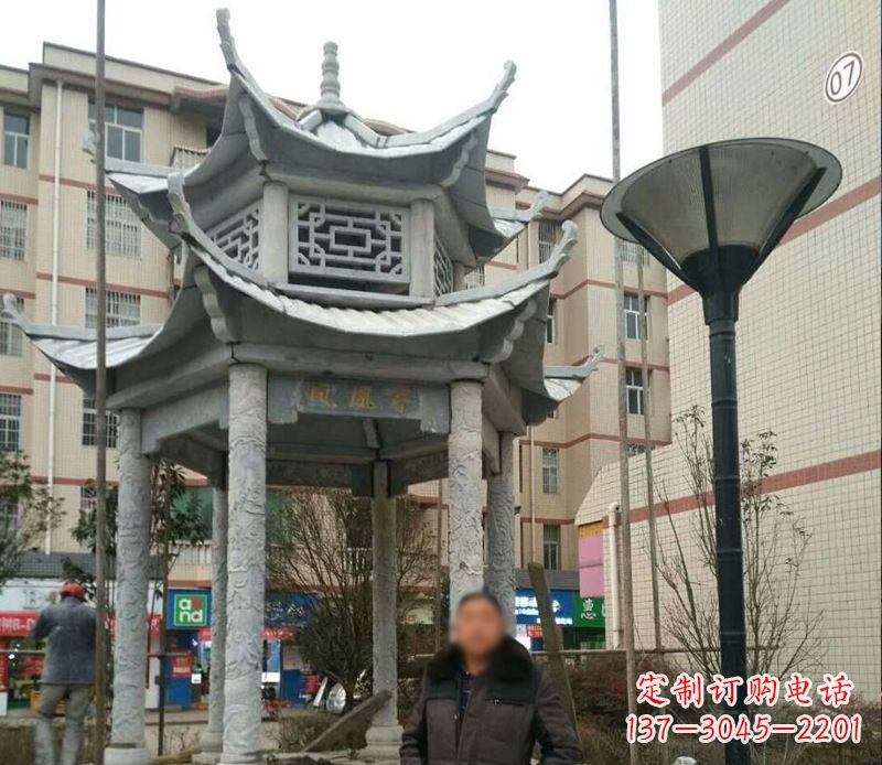 河南双层六角凉亭石雕