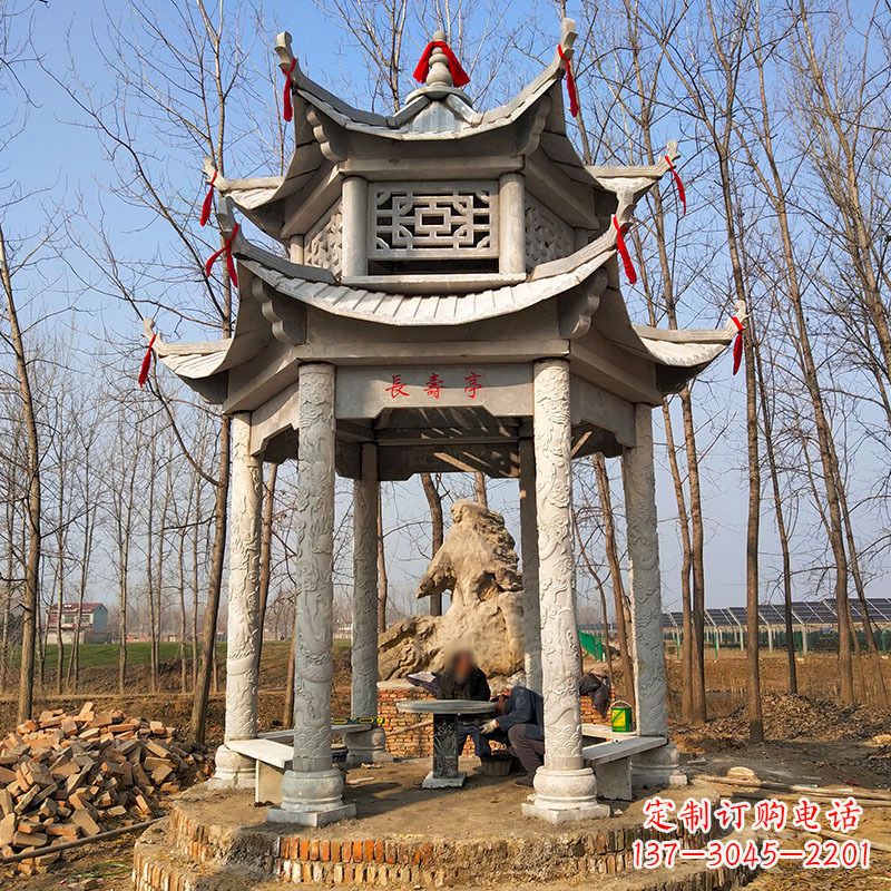 河南双层六角石凉亭