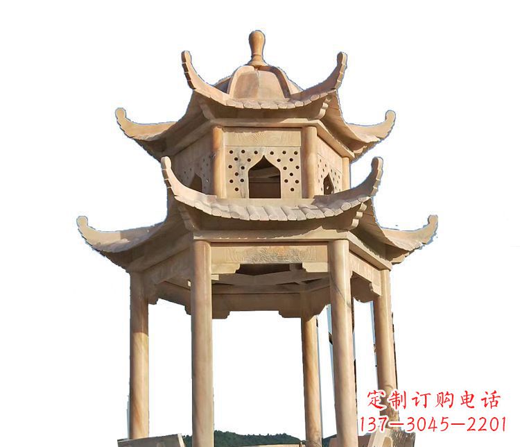 河南双层晚霞红凉亭石雕 (2)