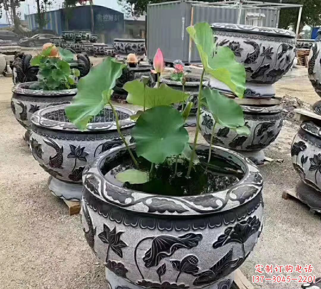 河南睡莲石浮雕花盆雕塑公园景观雕塑