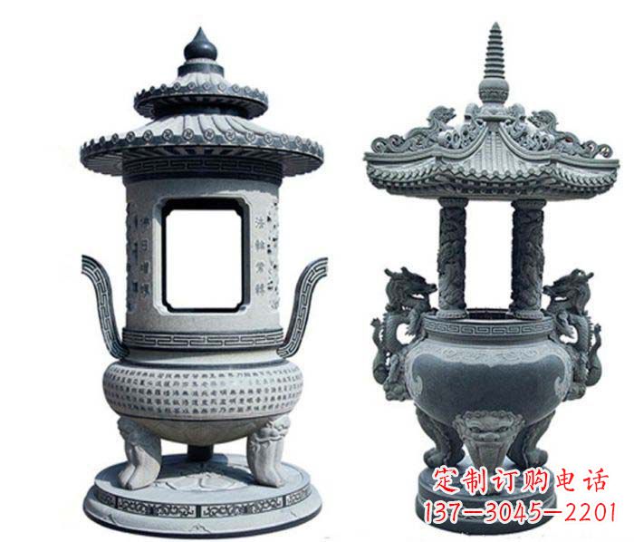 河南寺庙景观仿古香炉石雕