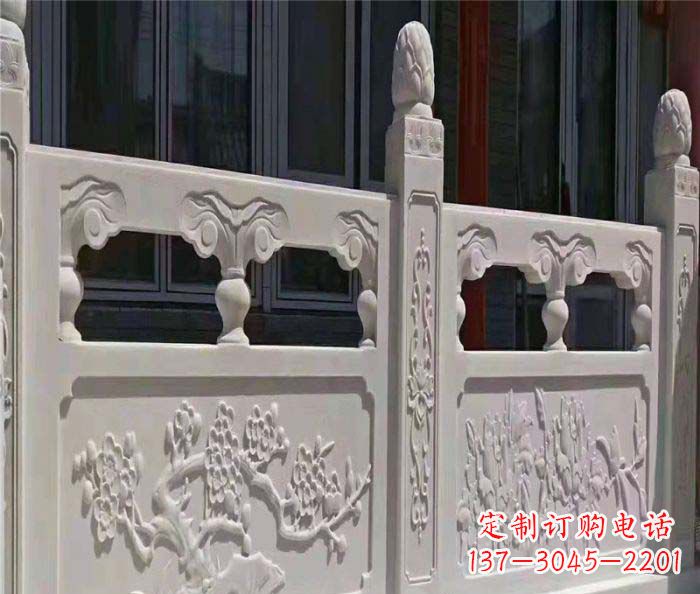 河南寺庙景观汉白玉石浮雕栏板 (2)