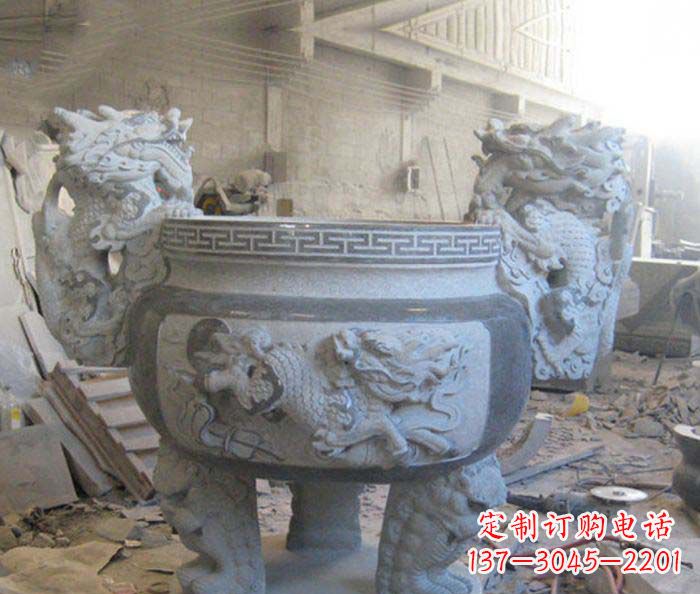 河南寺庙景观龙头水缸石雕