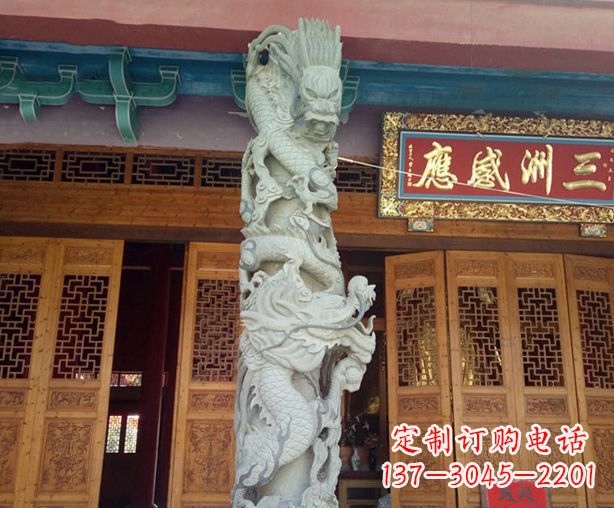 河南寺庙景观龙柱石雕 (2)