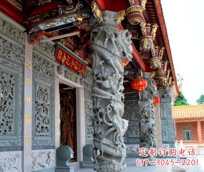 河南寺庙景观龙柱石雕