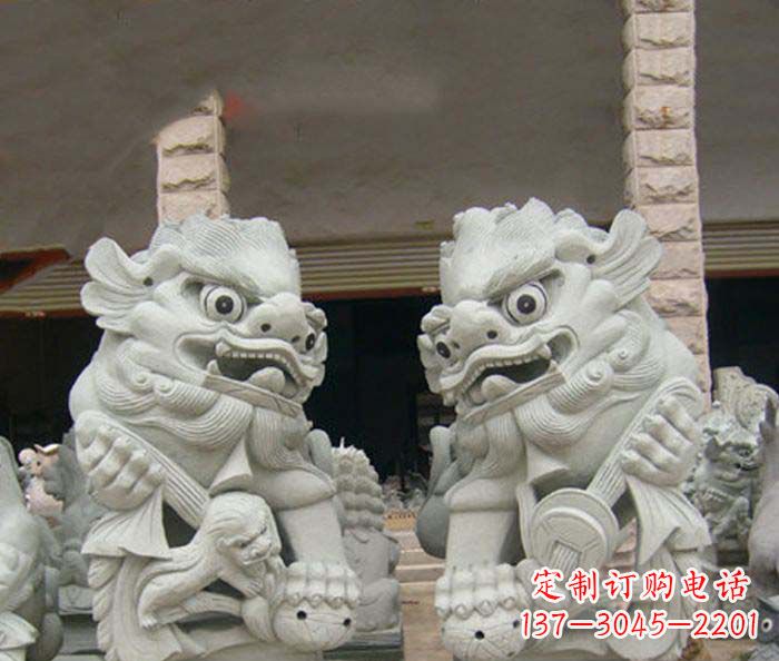 河南寺庙景观南方狮子石雕 (2)
