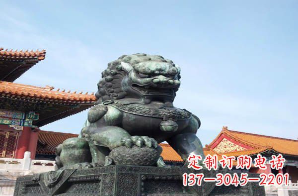 河南寺庙门口狮子铜雕