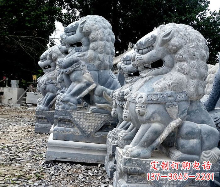 河南寺庙青石狮子石雕 (2)