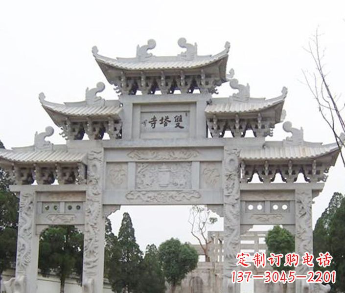 河南寺庙三门牌坊石雕 (2)
