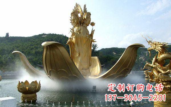 河南寺庙三面观音雕像