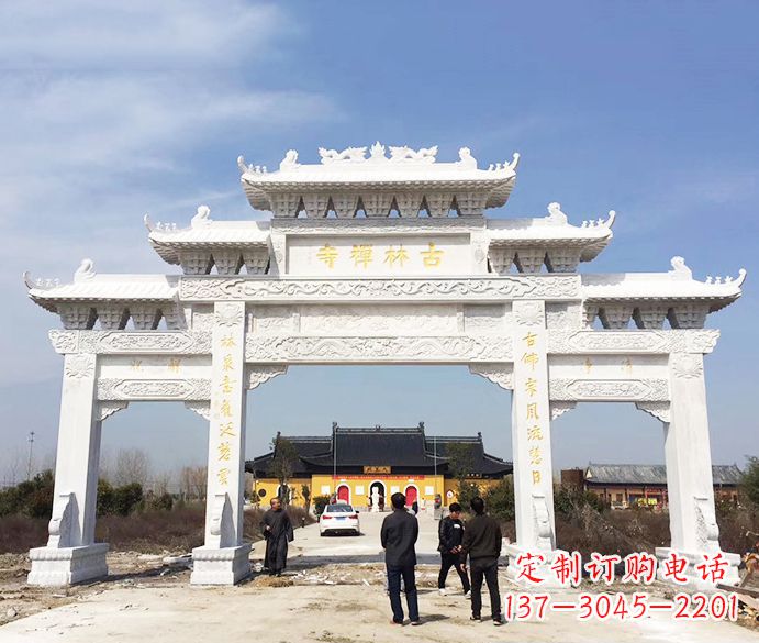 河南寺庙三门五楼石牌坊石雕_2