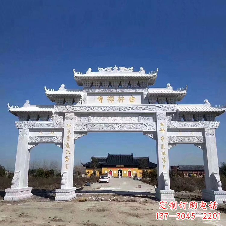 河南寺院大门汉白玉石雕牌楼