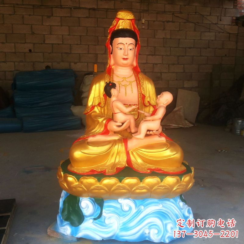 河南送子观音彩绘漆金雕塑