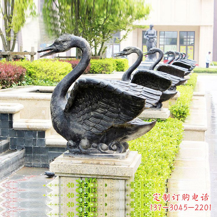 河南天鹅铜雕喷水喷泉-纯铜铸造公园水渠水景动物雕塑
