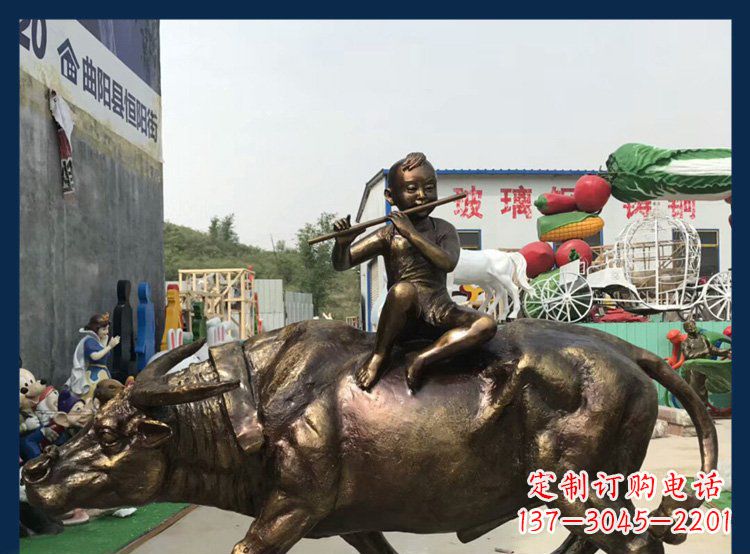 河南田园铜雕木头骑黄牛动物雕塑