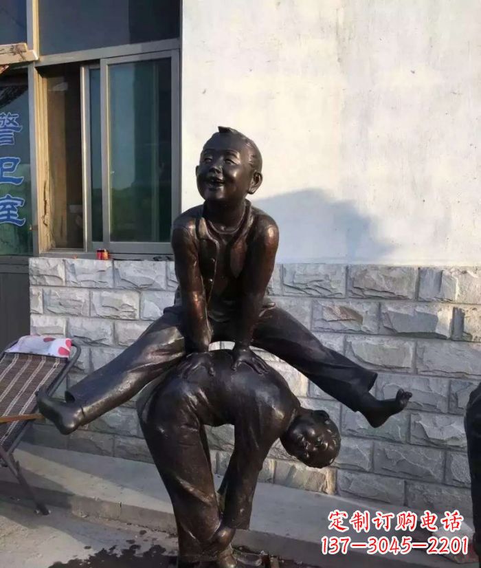 河南跳马儿童铜雕 (2)