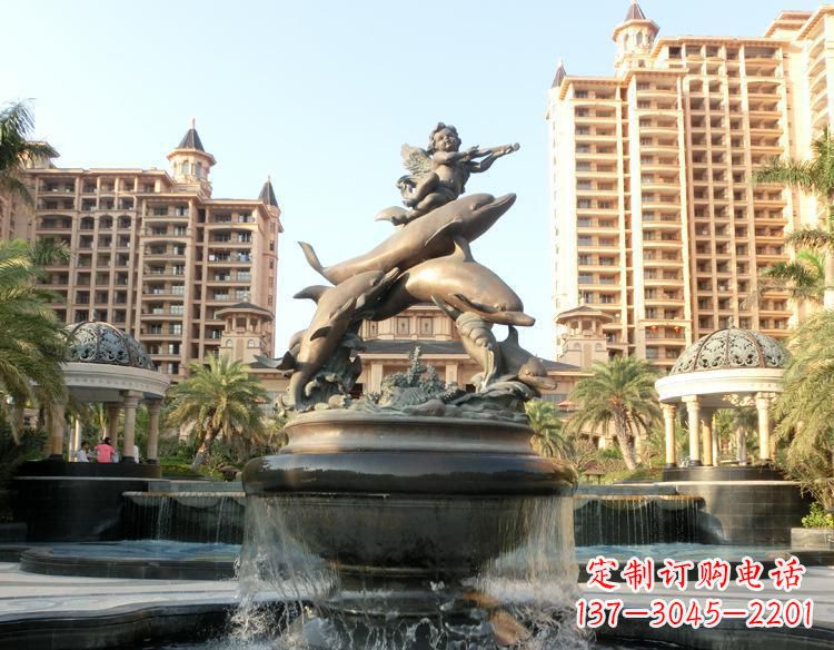 河南跳跃的海豚和小天使喷泉铜雕