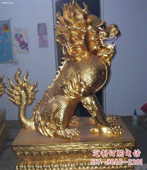 河南贴金麒麟招财神兽铜雕