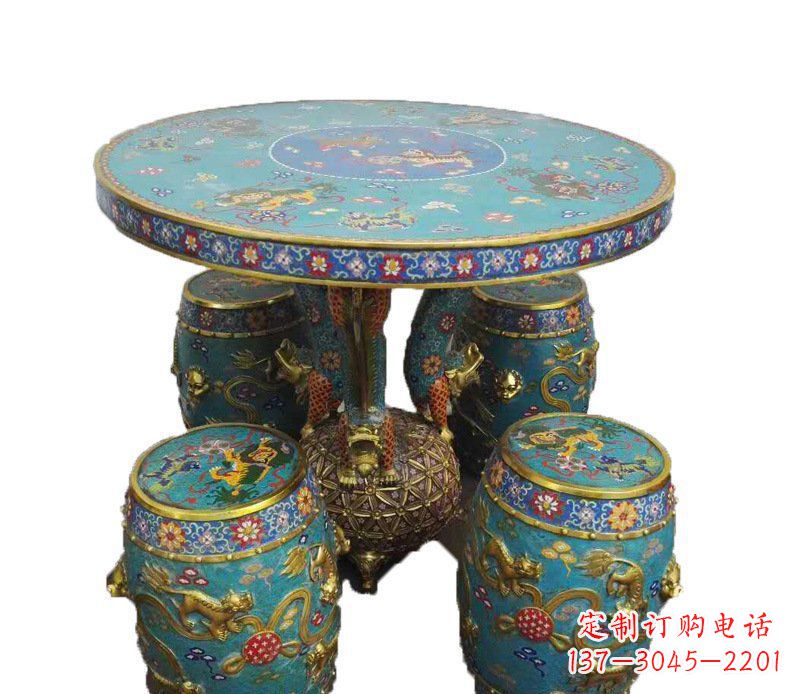 河南铜雕彩绘小象圆桌景观摆件