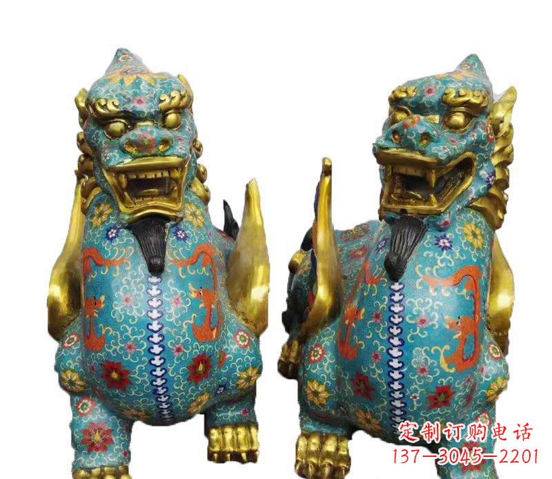 河南铜雕彩绘镇宅麒麟雕塑摆件