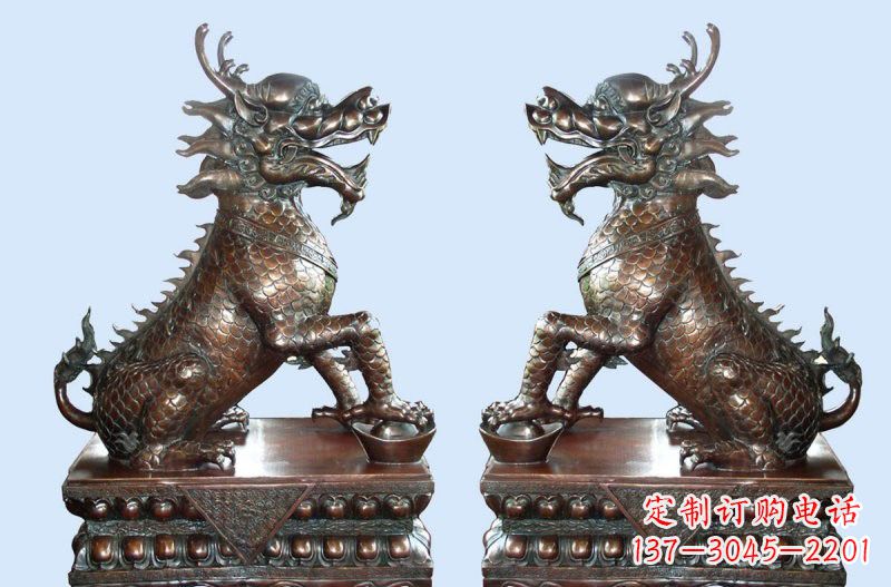 河南铜雕踩元宝招财麒麟