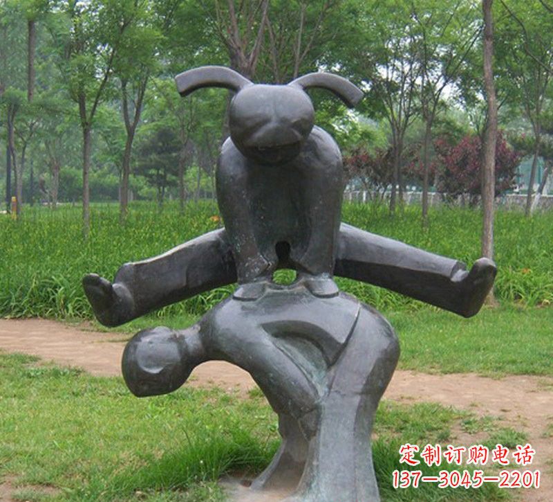 河南铜雕抽象跳山羊儿童