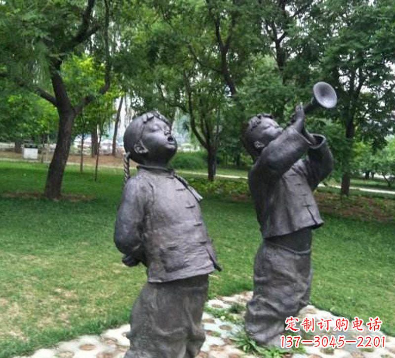 河南铜雕儿童吹唢呐