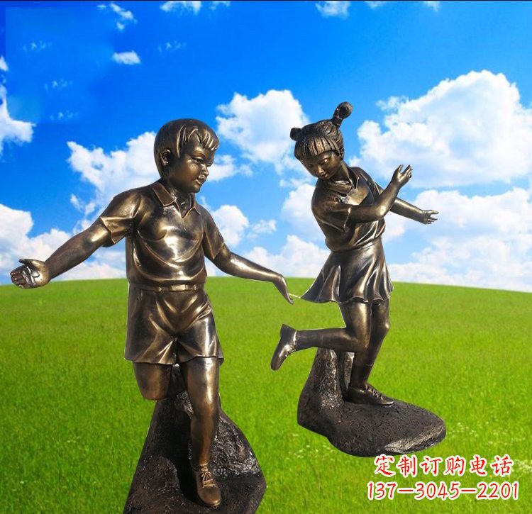 河南铜雕儿童踢毽子