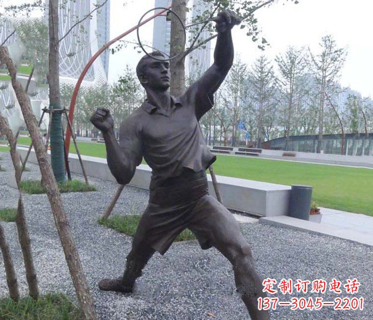河南铜雕户外公园打羽毛球运动人物摆件