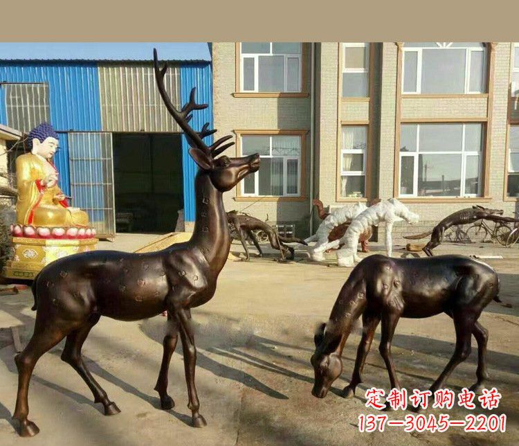 河南铜雕户外公园动物雕塑鹿摆件 (2)