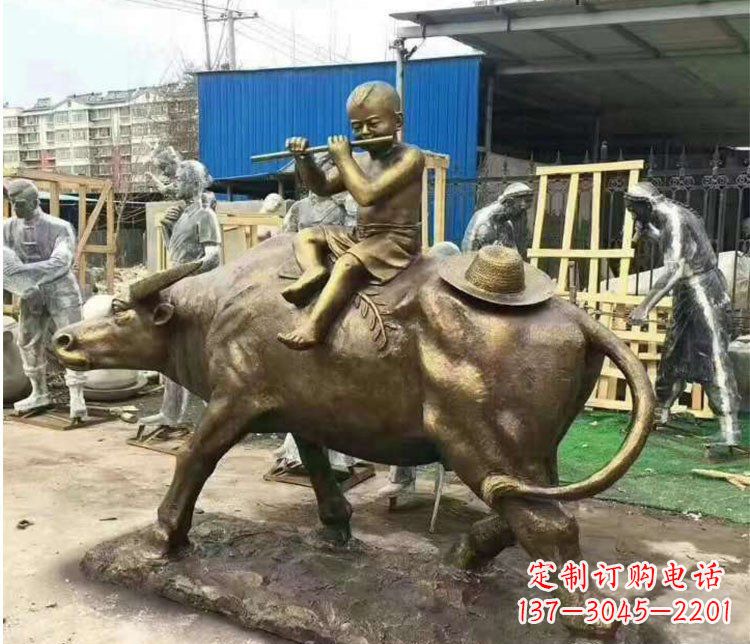 河南铜雕户外牧童骑牛雕塑摆件