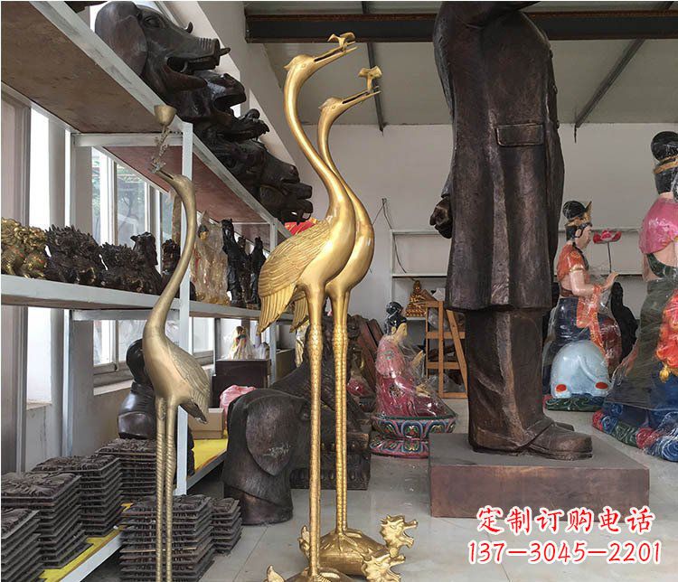 河南铜雕金属仙鹤动物雕塑