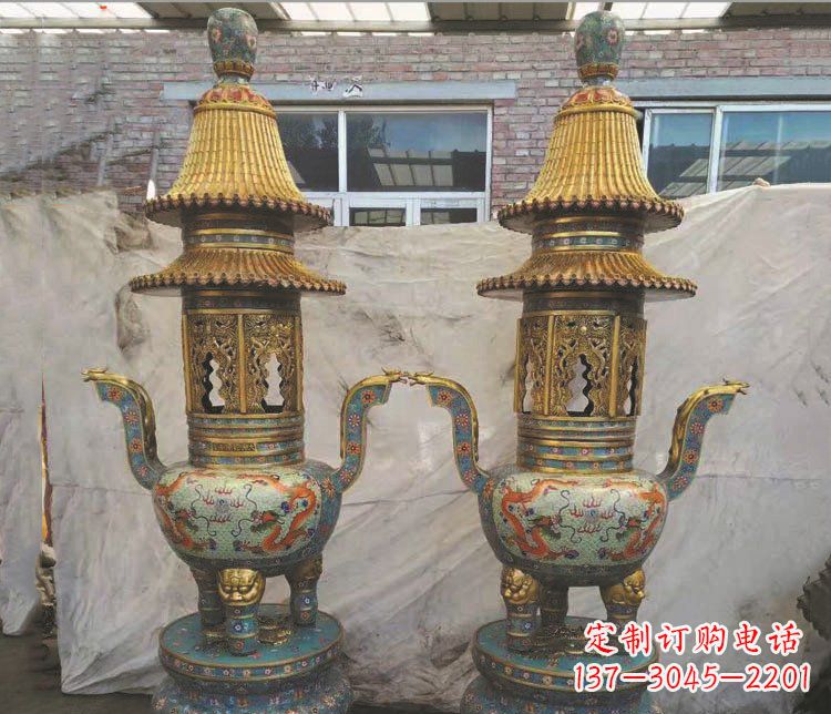 河南铜雕景泰蓝香炉雕塑摆件
