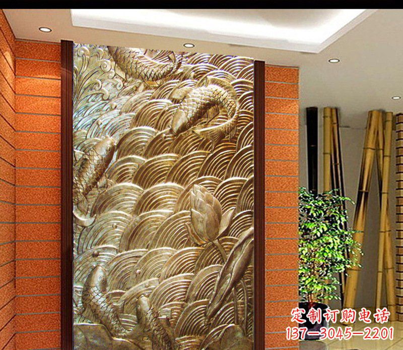 河南铜雕酒店锻造鲤鱼壁画景观摆件
