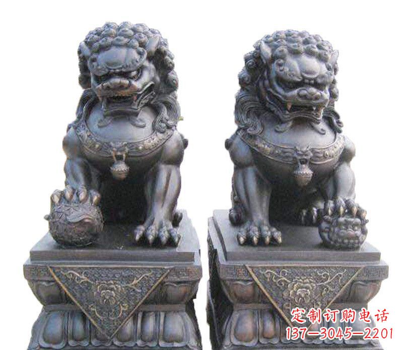 河南铜雕酒店镇宅招财狮子摆件 (2)