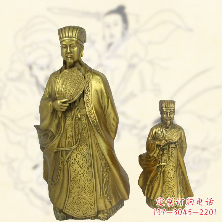 河南铜雕名人诸葛亮雕像-纯铜铸造三国人物雕塑