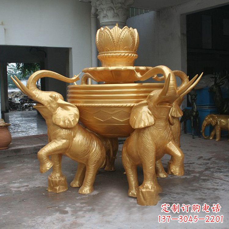 河南铜雕喷水大象雕塑