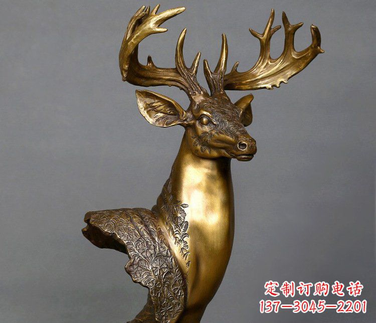 河南铜雕如意铜鹿头摆件