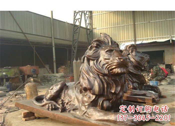 河南铜雕狮子公司门口雕塑