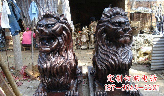 河南铜雕狮子公司门口雕塑 (2)