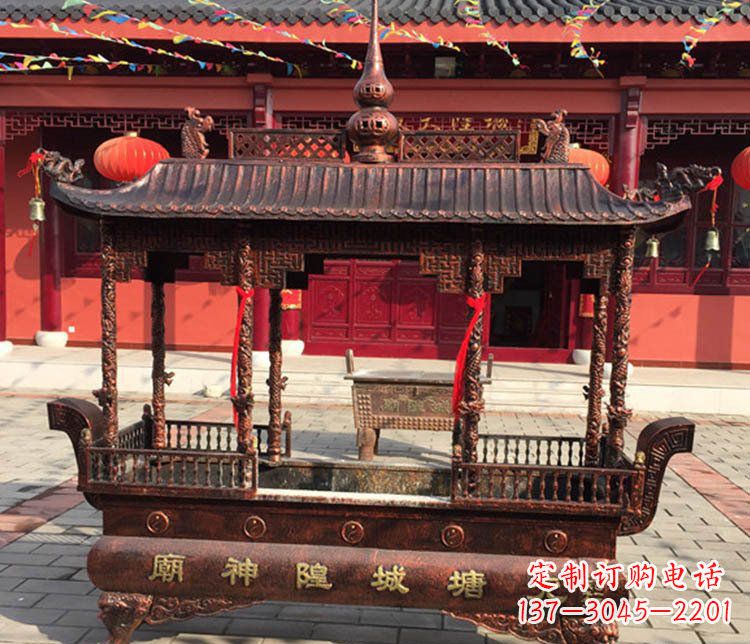 河南铜雕寺庙佛光普照香炉雕塑摆件