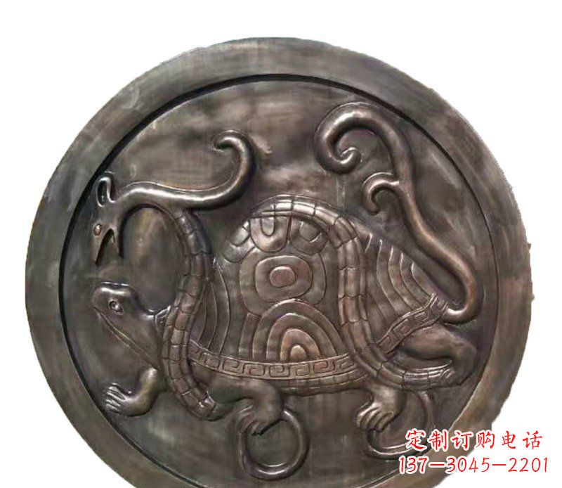 河南铜雕乌龟与蛇壁画摆件