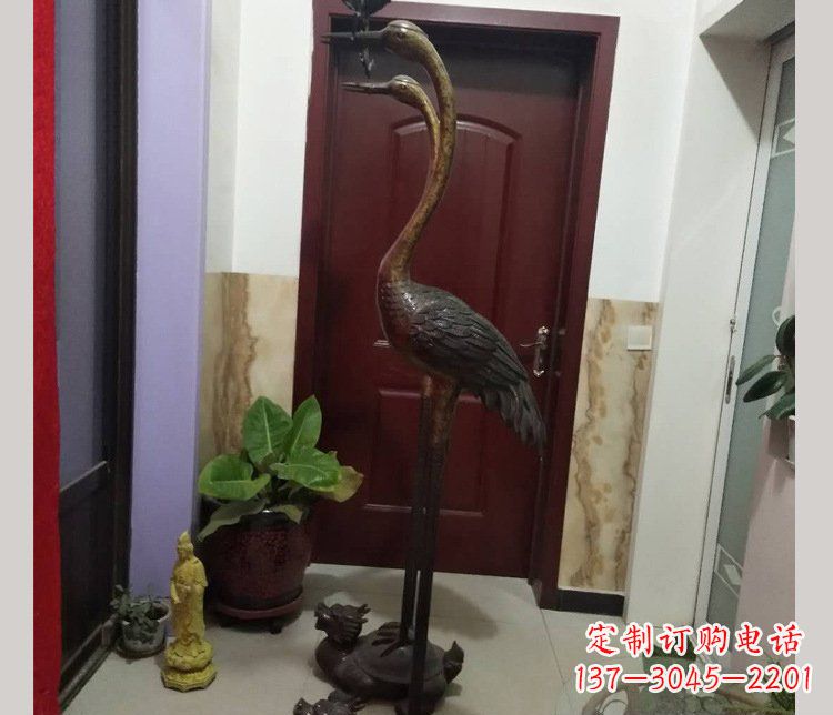 河南铜雕仙鹤踩龟雕塑摆件 (2)