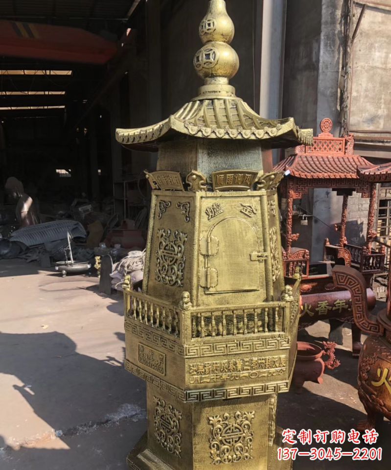 河南铜雕香炉塔寺庙摆件