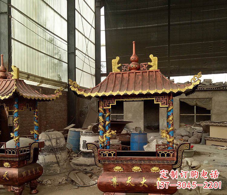 河南铜雕小型寺庙香炉摆件