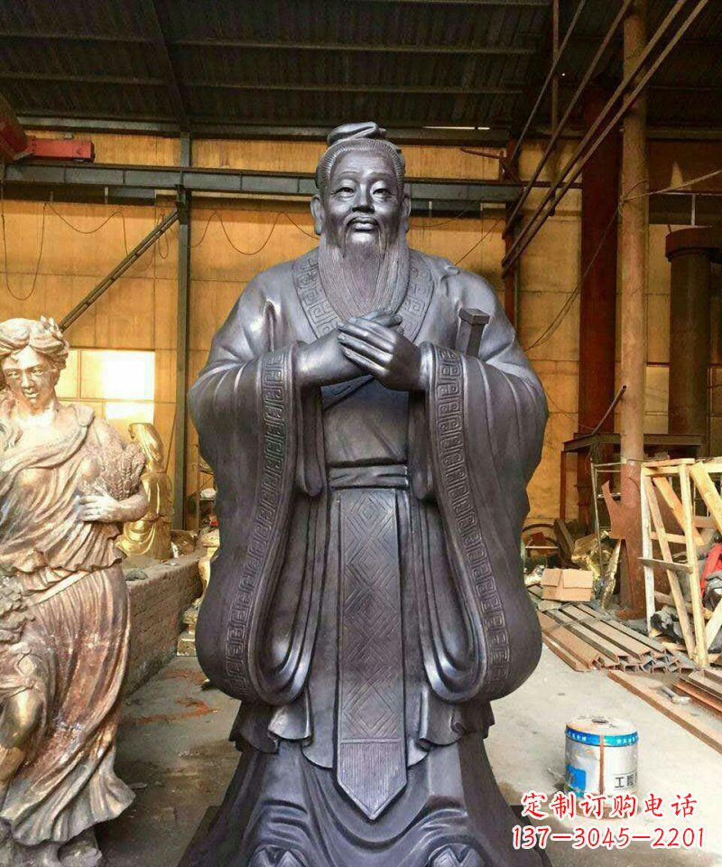 河南铜雕校园孔子人像雕塑