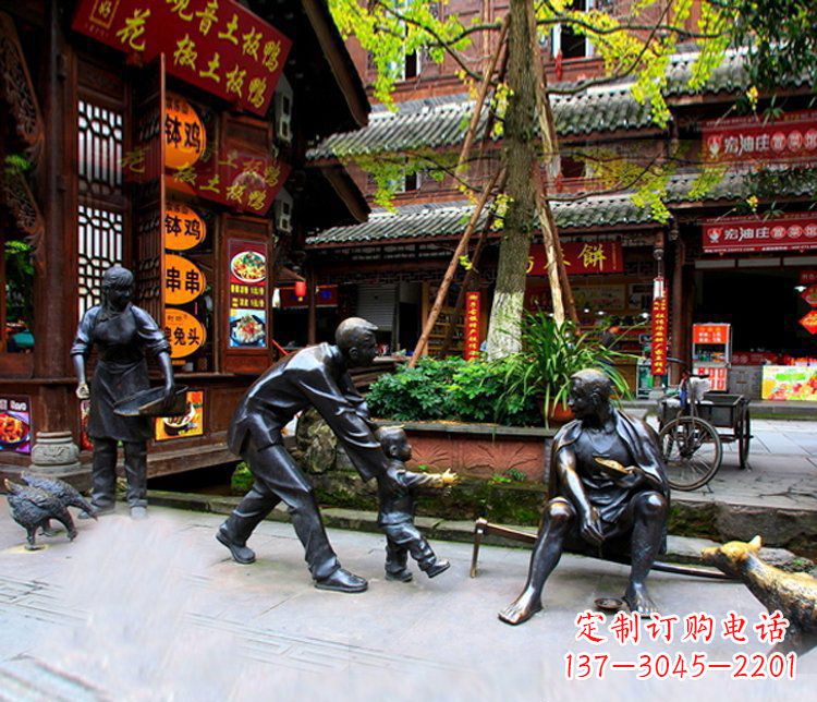 河南铜雕学走路儿童街道人物雕塑