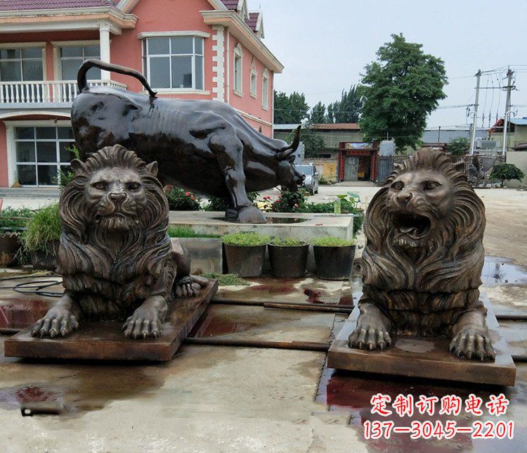 河南铜雕银行门口狮子雕塑摆件