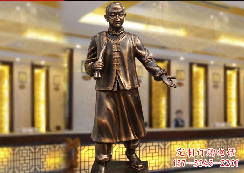 河南铜雕迎宾人物店小二
